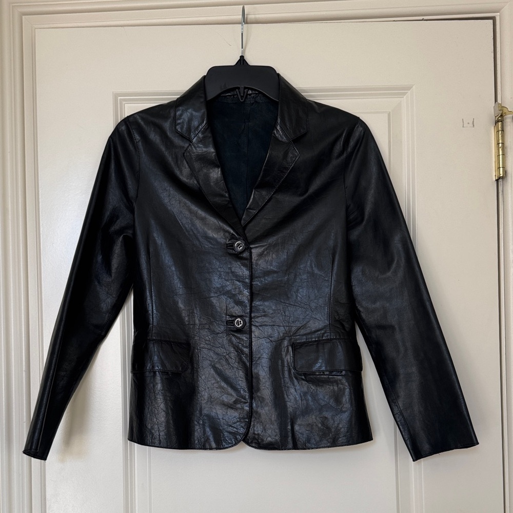 Genuine Leather Vintage Blazer Black Size XS